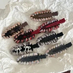 French Style Acetate Hair Clips Knitted Wool Bow Side Clip For Women Elegant Handmade Side Hairpin Fashion Commute Accessory