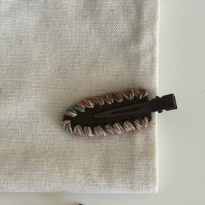 French style knitted acetate bow hair clip with brown and beige woven textures