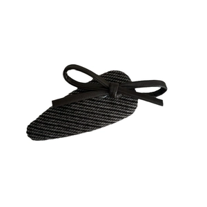 Vintage leather bow teardrop hair clip with elegant black and white textured fabric wrap