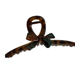 Brown tortoise shell acetate bow hair claw clip with gold La France lettering