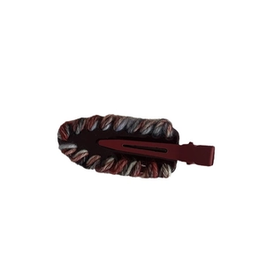 French acetate woven bow hair clip with knit texture for women in warm brown and beige