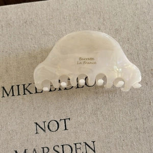 French style cream acetate triangle shark hair claw clip with gold Barrette lettering
