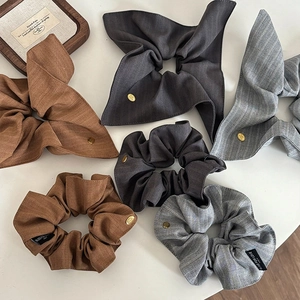 Elegant Striped Fabric Hair Scrunchies For Women Handmade Bow Hair Tie Retro Cloth Headwear With Metal Buckle Chic Hair Accessories
