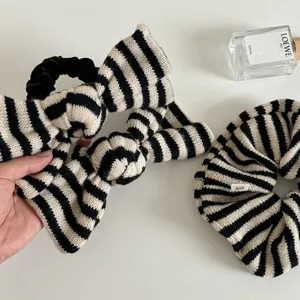 French Style Striped Bow Hair Tie And Bow Hair Clip Handmade Fabric Ribbon Scrunchie Fashion Hair Accessories For Women