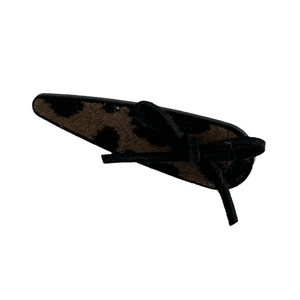 Coffee leopard print hair clip with black bow and silver ball detail for women