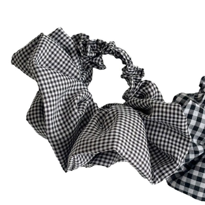 Classic black and white gingham checkered fabric scrunchie with high elasticity