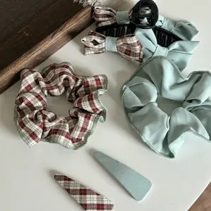 Vintage Plaid Fabric Bow Hair Clip Mint Green Triangle Snap Clip Flocked Rose Red Square BB Hairpin For Women Girls Accessory
