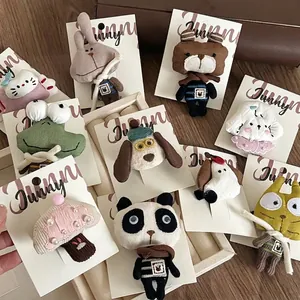 Handmade Fabric Cute Cartoon Animal Hair Clip For Kids Girls Sweet Embroidery Duckbill Clip Hair Rope Accessories