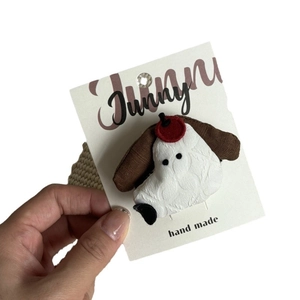 Cute Korean style cartoon dog fabric hair clip for kids with soft padded cotton texture
