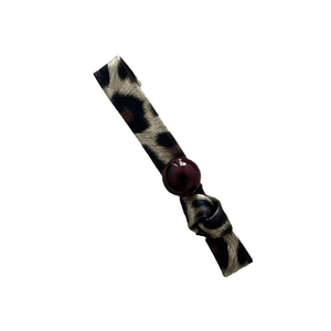 Leopard print PU leather bow hair clip with burgundy bead in vintage minimalist style