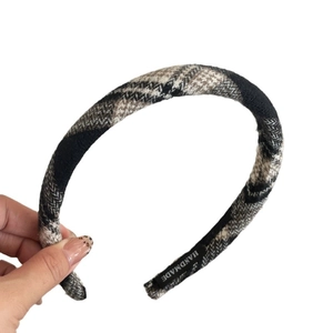 Classic black and white plaid wide headband with a thick fabric handmade texture