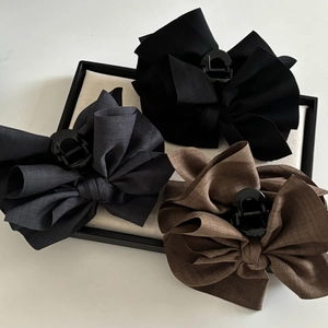 Pinces à cheveux nœud géant de style français en noir, gris et marron