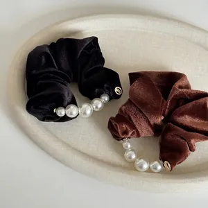 French Elegant Velvet Artificial Pearl Scrunchie Vintage Gentle Large Hair Ties For Women Daily Retro Hair Accessories Hair Ring