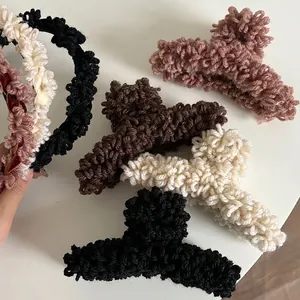 Damen Plüsch Haarklammer Und Stirnband Winter Warm Wolle Strick Haifisch Clip Elegant Einfarbig Haarschmuck Stirnband