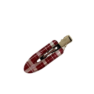 Elegant red and white plaid acetate hair clip with pink bow pattern for women