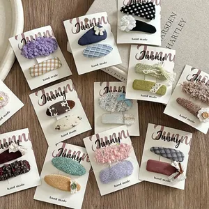 Korean Style Sweet Cloth Hair Clips Set For Girls Handmade Floral Plaid Bowknot BB Clips Cute Duckbill Hairpins Hair Accessories
