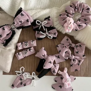 Rosa Schleife Künstliche Perle Strass Haarklammer Süß Plüschbär Haargummi Mode Spitze Haarnadel Elegante Haaccessoires Für Damen