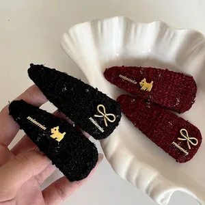 Elegant Woolen Fabric Hair Clips With Gold Alloy Dog Bowknot Decorations Sweet Retro Fashion Hair Pins For Women Daily Styling