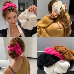 Oversized Plush Hair Scrunchies For Women Soft Coral Fleece Large Elastic Hair Ties Elegant Scrunchie For Daily Face Washing