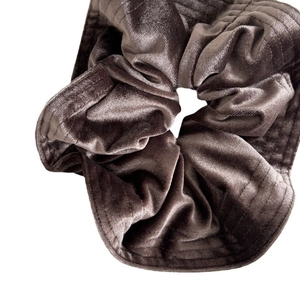 Brown velvet scrunchie for women with high ponytail tie and retro french style