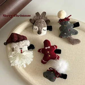 Barrettes de Noël Faites à la Main en Tissu Bonhomme de Pain d Épice Renne Père Noël Motif Festif Accessoires Cheveux Femmes Filles