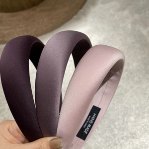 Elegant Wide Satin Padded Headband For Women Solid Color High Top Sponge Hairband Fashion Handmade Daily Hair Accessories