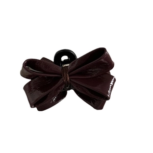 Mini burgundy patent leather bow hair claw clip with glossy shark clip for women