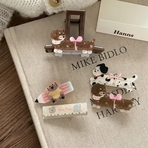 Barrettes à cheveux mignonnes en acrylique avec motif de règle et formes de chien