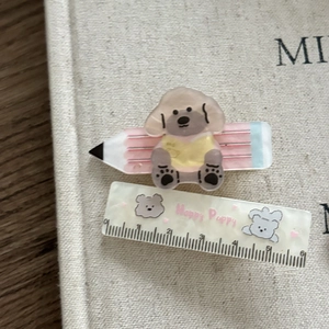 Lot de barrettes mignonnes chiot papeterie avec crayon rose et règle blanche en acrylique