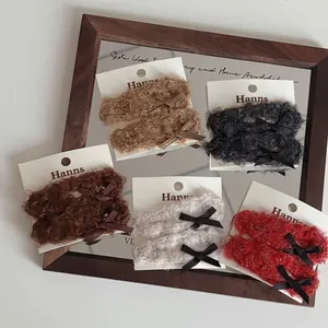 Autumn Winter Plush Bow Hair Clips Sweet Faux Fur Satin Ribbon BB Clips Elegant Side Hairpins Hair Accessories For Women