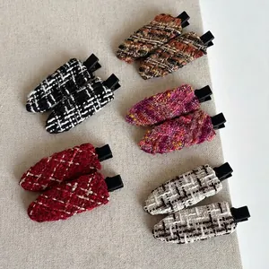 Pinces à Cheveux en Tweed de Style Français pour Femmes Coréen Nouveau Automne Hiver Pince à Frange Latérale Accessoires de Cheveux en Tissu Tweed