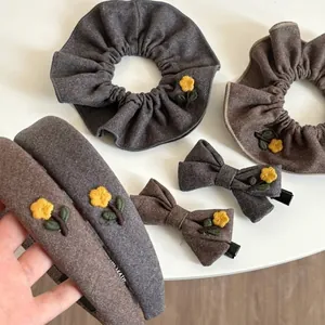 Forest Style Fabric Bow Hair Clip With Flower Embroidery Vintage Academy Style Handmade Bowknot Hairpin For Women Girls