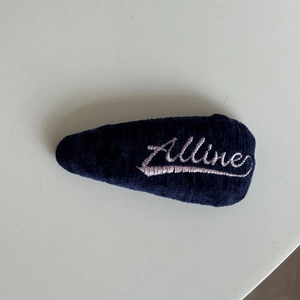 Fermaglio per capelli in velluto blu con elegante ricamo rosa in stile coreano