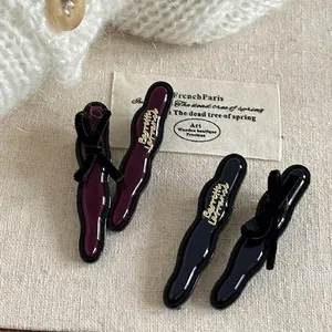 French Vintage Acetate Hair Clip Elegant Bow Knot Lettering Wavy Duckbill Clip Handmade Fashion Hair Accessories For Women