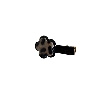 French retro acetate hair clip with leopard flower design and black duckbill base