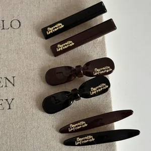 French Vintage Acrylic Hair Clip Gold Lettering Duckbill Clip For Women Autumn Elegant Bowknot Side Bangs Hair Accessories