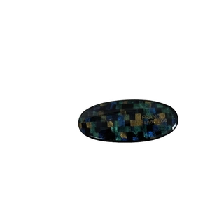 Handmade French oval hair clip with blue green mosaic pattern and glossy finish