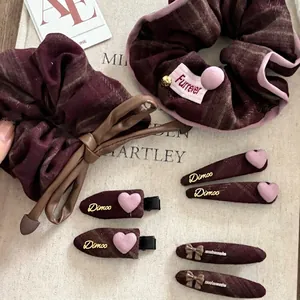 Vintage Plaid Hair Clip Bowknot Checked Scrunchie Red Coffee Hair Accessories For Women Elegant Daily Hair Ties
