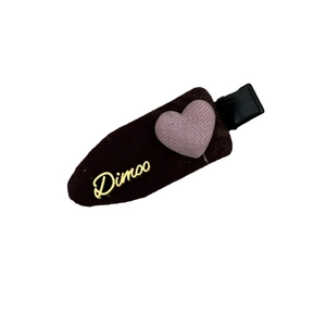 Elegant Korean style brown corduroy hair clip with a pink heart and gold accent detail