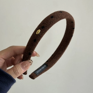 French wool headband with polka dots and gold logo plate for women