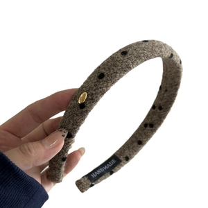 French style tweed headband with polka dots and gold buckle for elegant women
