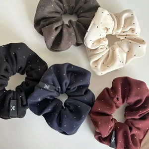 Five-pack of polka dot scrunchies in retro colors including navy blue and burgundy