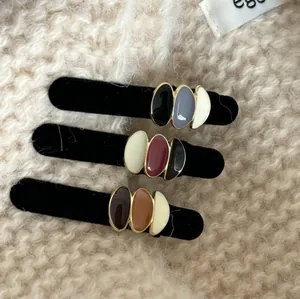 Vintage Enamel Velvet Hair Clip Set Retro Alloy Metal Gold Plated Geometric Duckbill Clip Fashion Hair Accessories For Women