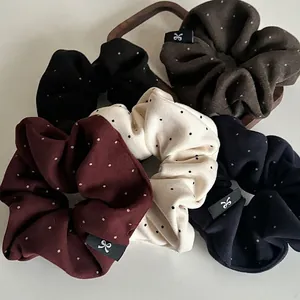 Polka Dot Fabric Scrunchies With Bowknot Label Large Intestine Hair Ring For Women Minimalist Commuting Hair Accessories