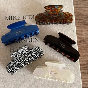French Classic Large Acetate Square Hair Claw Clip For Women Elegant Glossy Tortoiseshell Blue Brown Shark Clip Hair Accessories