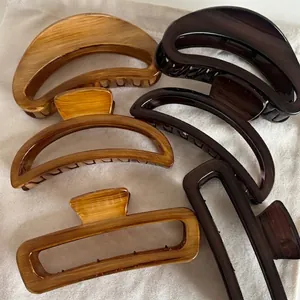 Large Wood Grain Texture Hair Claw Clip Vintage Rectangle Semi Circle Shark Clip For Women Elegant Daily Hair Accessories