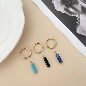 Fashionable INS style stainless steel gold hoop earrings with marble crystal pendants