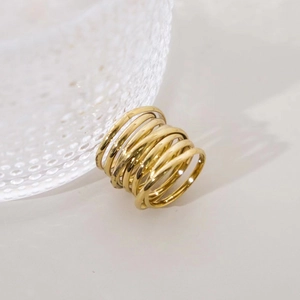 Bague spirale multicouche en plaqué or 14K avec design géométrique ajouré pour femme
