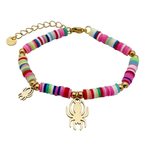Bracelet bohème en perles heishi colorées avec pendentifs araignée et fermoir en acier