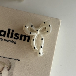 French style cream polka dot bow hair claw clip for elegant half-up hairstyles